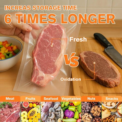 FUNFERY Vacuum Sealer Bags - Precut Food Storage, 200 Quart, 8" x 12", BPA Free for Sous Vide & Freezer Use