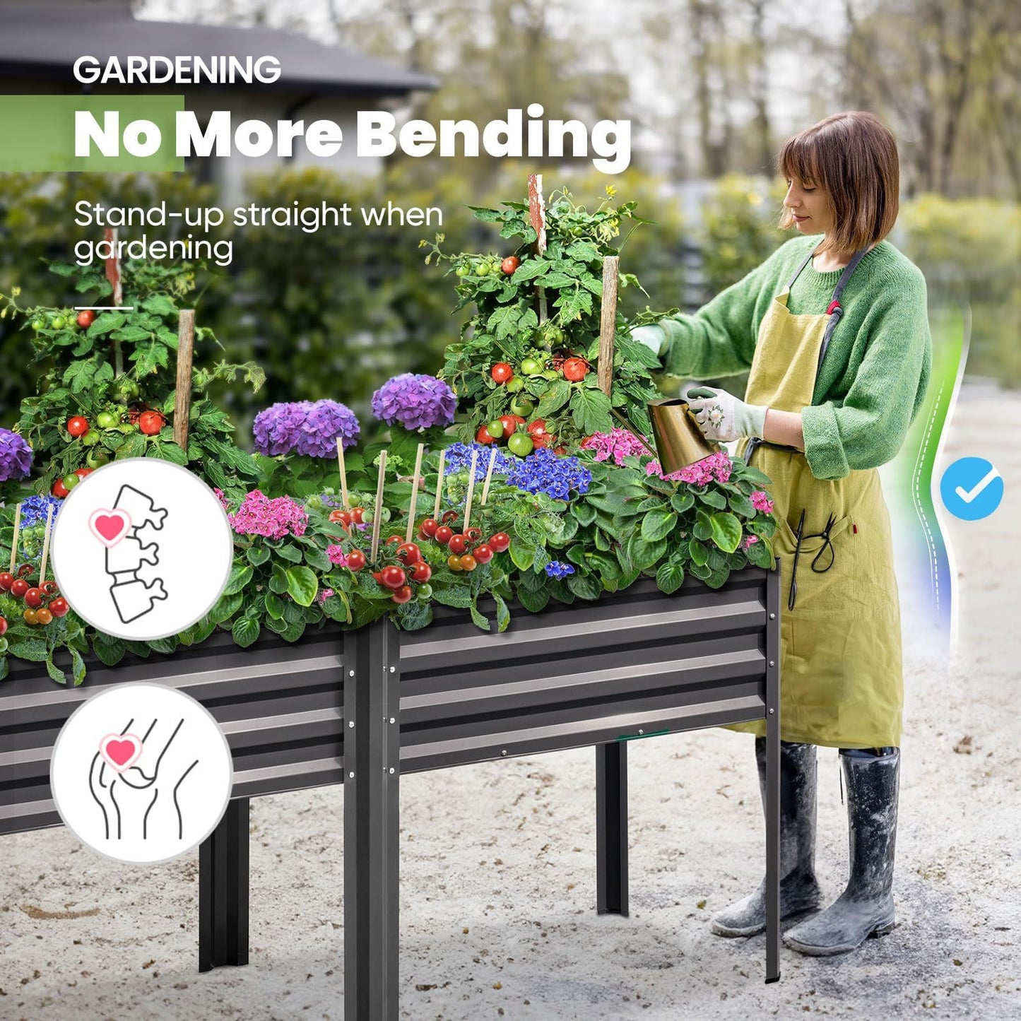 KING BIRD Raised Garden Bed with Irrigation System and Legs Galvanized Elevated Planter Box for Backyard, Patio, Balcony, 600lb Capacity, Dark Grey, 70.9x22.8x31.5 in