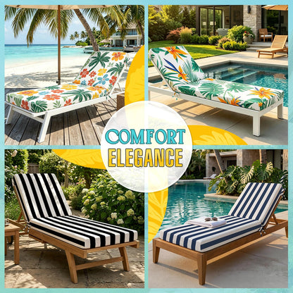 Folding Long Bench Cushion – Outdoor Cushioned Foam Pad for Pool, Patio, Beach, Lawn & Camping | Thick Padding, Lightweight & Easy to Store | Versatile Lounge Mat (2, Blue White Stripe（72X21X3in）)