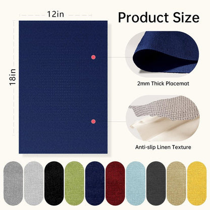 Blue Forest Placemats Set of 4, Dual-Layered Thickened Faux Linen Table Mats Heat Resistant Machine Washable Wrinkle Free Place Mats for Kitchen Dining Outdoor/Indoor (NavyBlue)