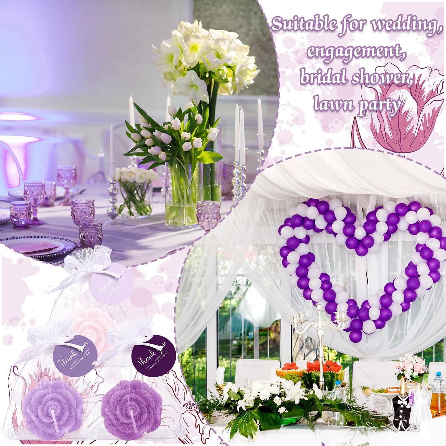 Treela 50 Set Flower Candles Wedding Favor for Guests Mini Purple Rose Shaped Tealight Candles for Return Gift Wedding Birthday Bridal Shower Housewarming Party