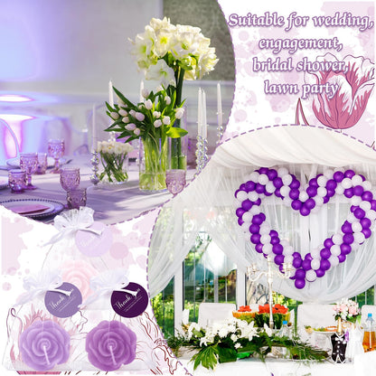Treela 50 Set Flower Candles Wedding Favor for Guests Mini Purple Rose Shaped Tealight Candles for Return Gift Wedding Birthday Bridal Shower Housewarming Party