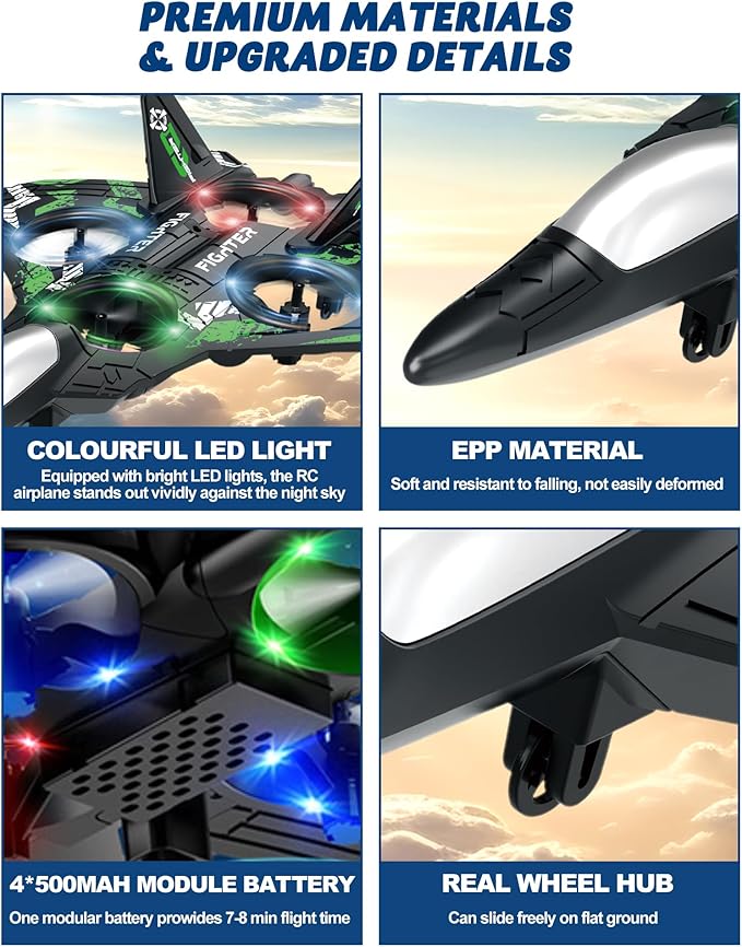 Drones for Kids Form RC Plane Remote Control Airplane Aircrafts for Boys and Girls Jet Helicopter Drones with LED Lights 360° Flip 4 Rechargeable Batteries Toys for Christmas (2 Pack)