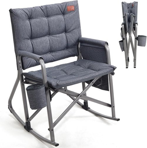 Ever Advanced Lightweight Folding Rocking Camping Chair - Padded Portable Rocker for Outdoors | Grey