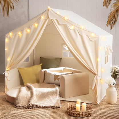 Tiny Land Kids Tent with Mat and Star Lights, 3-in-1 Kids Green Play Tunnel with Ball Pit & Tent