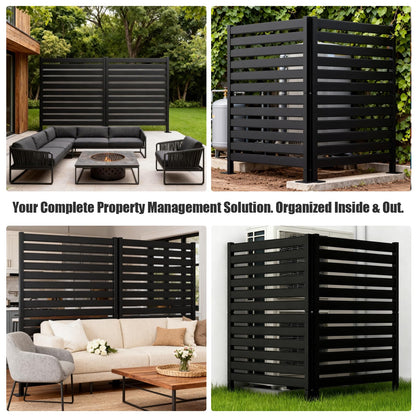 38" W x 48" H Double-Layer Privacy Fence, 4-Panel Heavy Duty Wrought Iron Screen for Maximum Backyard Privacy - Also for AC, Trash & Pool Enclosure