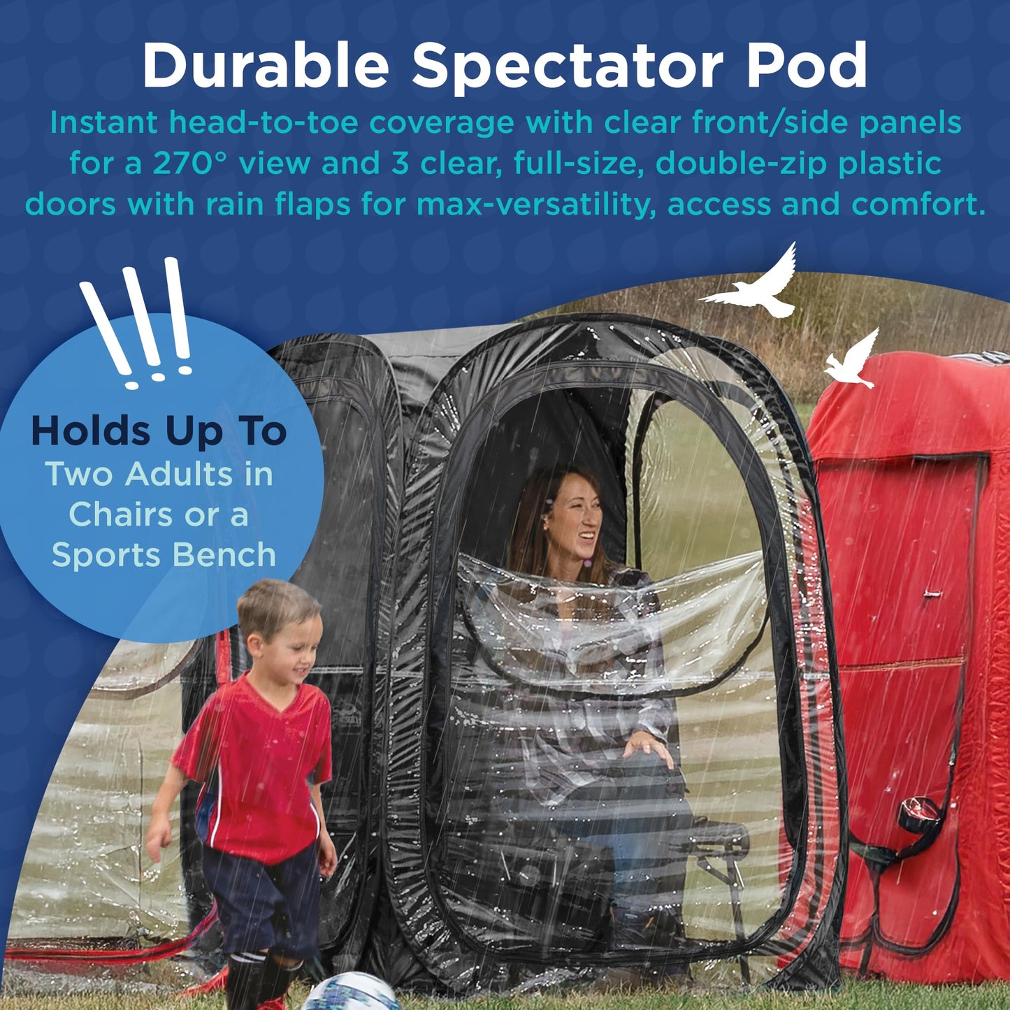 WeatherPod® Pop-Up Sports Tent 1-2 Person – Instant Setup MyPod™ Original Shark Tank All-Weather Pod Shelter for Outdoor Sports, Rain, Wind & Cold (Royal Blue, 46" L x 46" W x 59" H)