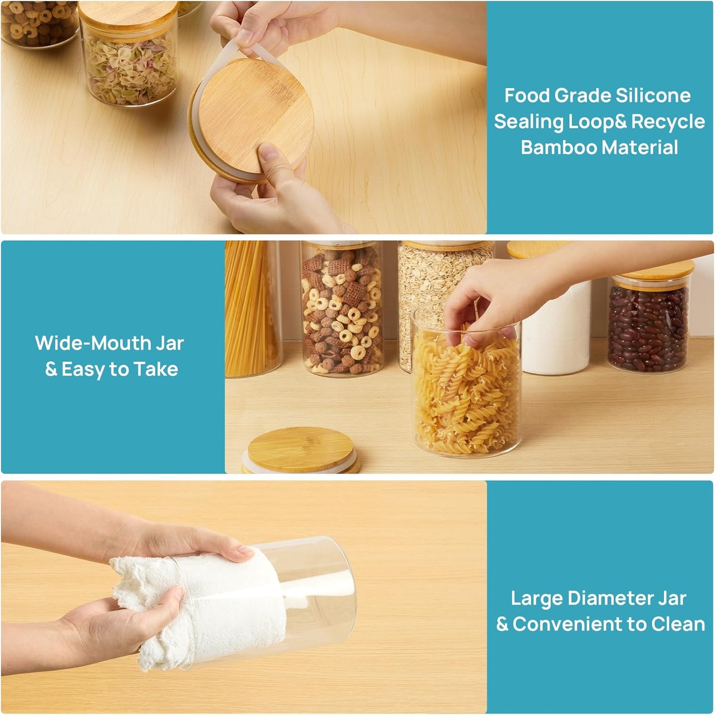 Vtopmart Glass Food Storage Jars - 7-Pack Airtight Kitchen Containers with Bamboo Lids | BPA-Free Canisters for Pantry Organization