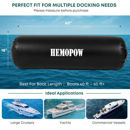 HEMOPOW Heavy Duty Inflatable Boat Fenders, Upgraded PVC Dock Bumpers for Docking - Marine Boat Fender with Storage Bag, Pump & Lines for Yacht, Pontoon, Fishing Boat - 18 * 60inch