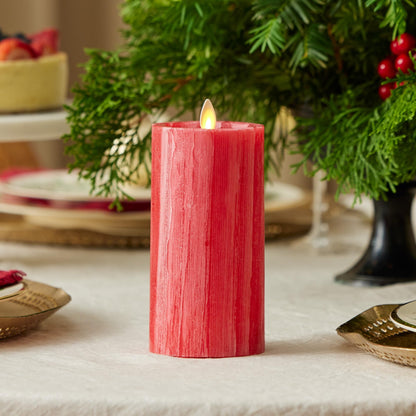 Luminara Selenite Looking Flameless Candle, Holiday Red 3" x 6.5", Battery Operated Real Wax Moving Flame LED Pillar w/Timer, Home Decor Unscented