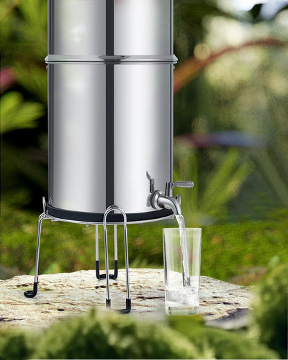 CO-Z Gravity Fed Water Filter System, Stainless Steel Gravity Water Purifier with 2 Carbon Filters, 2.25 Gal Countertop Water Filtration System, Chamber Stand & Water Spigot, NSF/ANSI 42 Certification