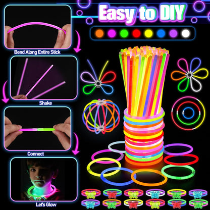 Skiennix 150PCS Glow in the Dark Party Supplies - Light Up Glasses, Headbands & Rings | Neon Party Pack