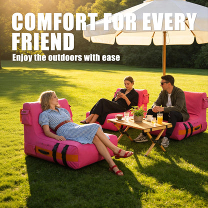 HI-NEW-TEX Inflatable Couch with Removable Electric Pump: Portable Air Sofa Lounger for Camping, RV Travel, Beach, Festivals, Backyard and Dorm Rooms, Pink