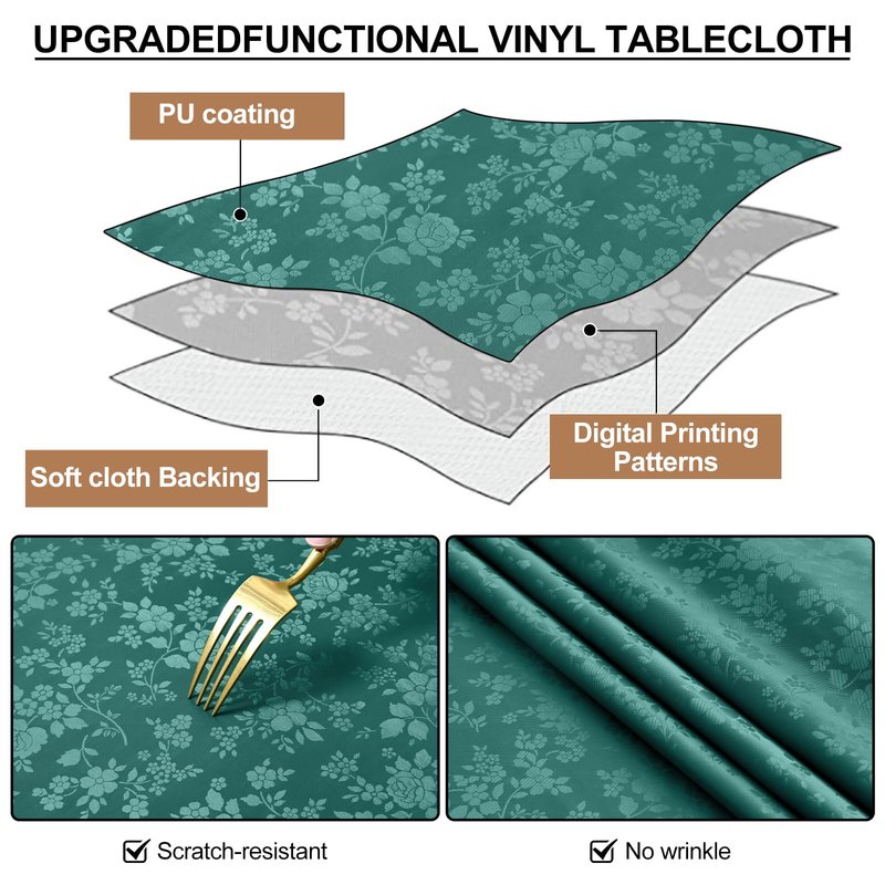 Smiry Square Table Cloth, Waterproof Heavy Duty Vinyl Tablecloths, Wipeable Washable Table Cover for Kitchen and Dining Room (Green, 54" X 54")