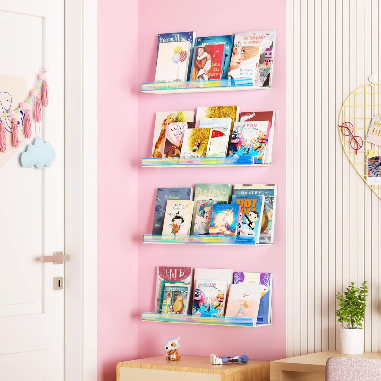 Upsimples Acrylic Wall Shelves - 15" Display Shelf for Perfume, Skincare & Nail Polish | Iridescent 4-Pack