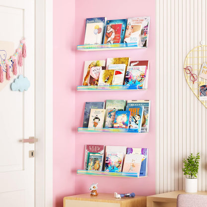 Upsimples Acrylic Wall Shelves - 15" Display Shelf for Perfume, Skincare & Nail Polish | Iridescent 4-Pack
