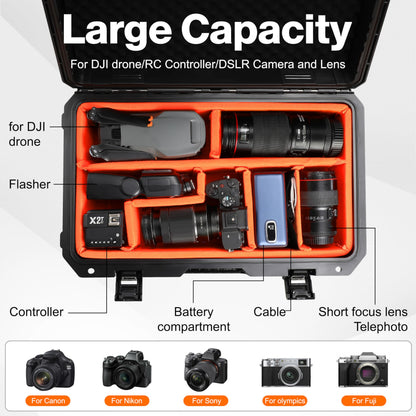 STARTRC VCR Rolling Camera Case 22.7" Waterproof Travel Drone Photo Kit Hard Case with Padded Dividers and Wheels Dustproof/Impact Resistant,Allowed on Board 22.7” x13.8” x 8.07” Black