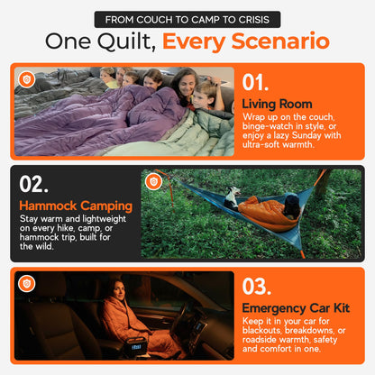 Sierra Madre Puffle 40 Camping Blanket – 5-in-1 Packable Warm Puffy Camping Quilt, Sleeping Bag & Camp Blanket – Lightweight, Water-Resistant Backpacking Quilt for Hiking, Travel & Outdoor Adventures