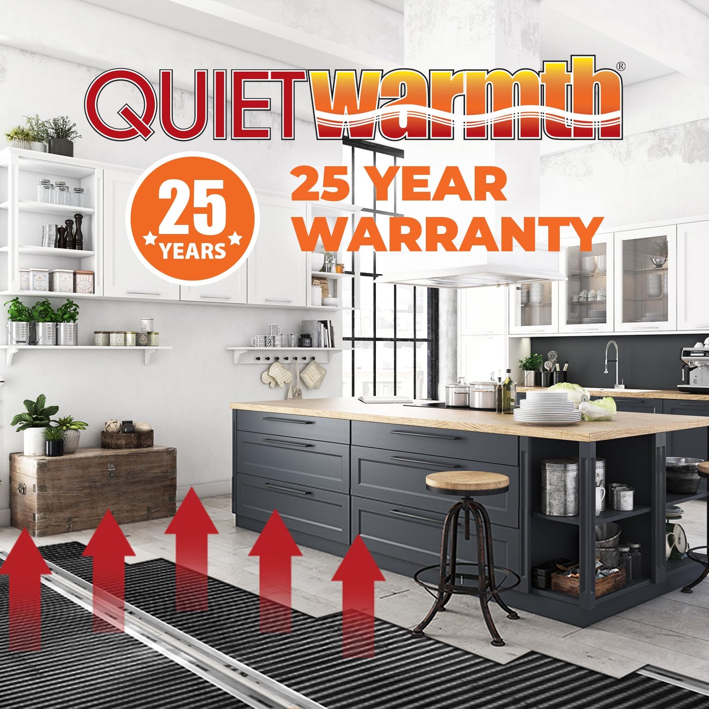 QuietWarmth Float 2-in-1 Kit QWF3X166F120VAL Radiant Floor Heating Mat w/Smart Home Thermostat for Laminate, Wood, Luxury Vinyl Floating Flooring- Cuttable Mat Size 3’x16.7' 120Volt (Covers 50sf)