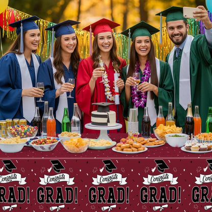 QZYL 2 PCS Graduation Decorations 2026, 108" X 54" Maroon Graduation Table Cloths, Rectangle Table Cloths for Class of 2026 Congrats Grad, Disposable Plastic Tablecover for Grad Decor Party Supplies
