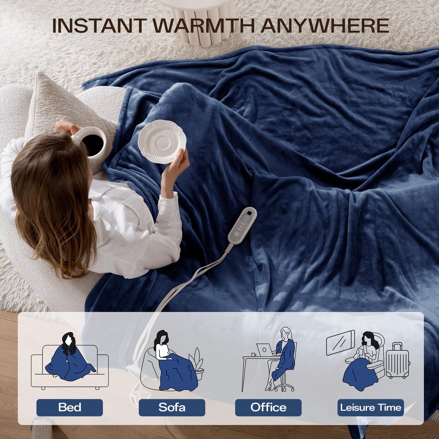 Heated Blanket Twin, Electric Blanket Soft Sherpa Flannel, 10 Hours Auto Shut-off & 8 Fast Heating Levels, Machine Washable ETL Certified, Heating Blanket for Bed & Sofa (62x84 inches, Gray)