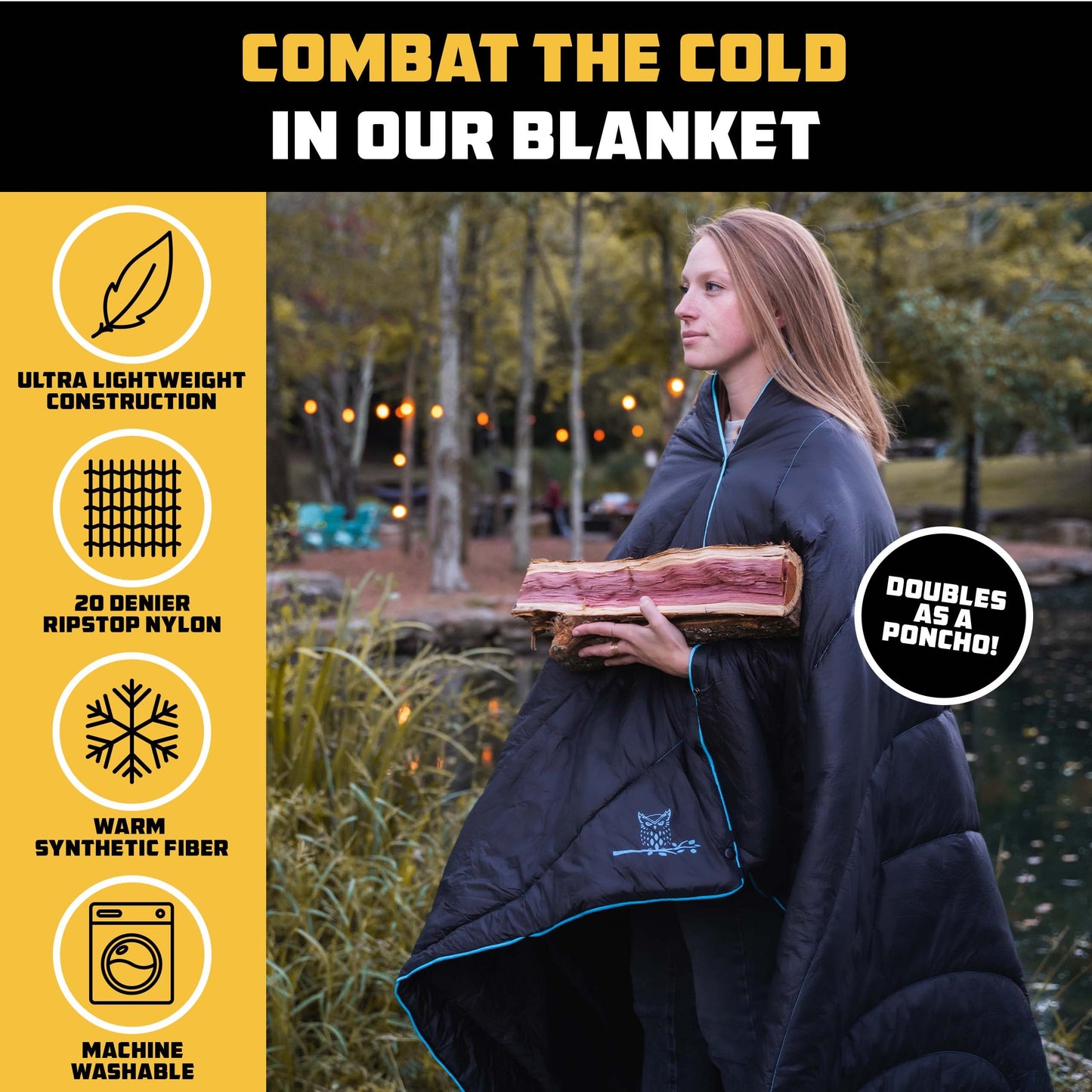 Wise Owl Outfitters Black Hammock with Pillow & Blanket - 400 lbs Capacity, 16 oz Weight, Waterproof Camping Accessories