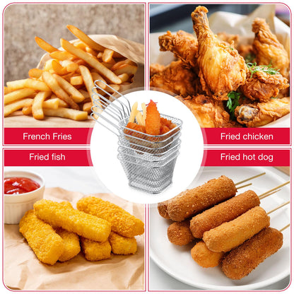 Potchen 96 Pcs Mini Square Fry Basket Stainless Steel French Fries Holder Deep Fryer Baskets Square Mesh Food Holder with Handle Table Serving Chips Baskets for Kitchen Restaurant Barbecue (Sliver)