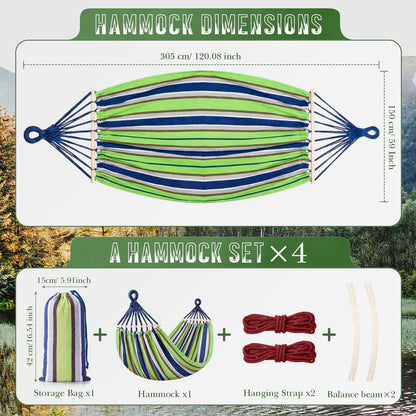 SATINIOR 4 Pack Canvas Camping Hammock for Outside 120 x 59 in Large Comfortable Hammocks up to 660lbs with Travel Bag Anti Roll Balance Beam Tree Strap for Outdoor/Indoor Beach Patio Backyard Garden