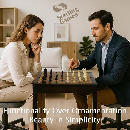 Sterling Games Wooden Chess Table | Chess Checkers and Backgammon 3 in 1 Combo Game Table Furniture Set 25 x 25 4 King Dark Zebra