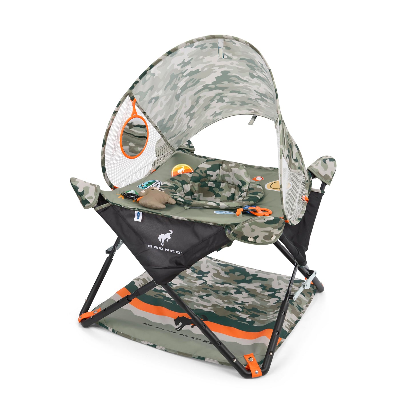 Bright Starts Ford Bronco Pop 'N Jump Portable Baby Jumper, Foldable Indoor/Outdoor Baby Jumper with Sensory Activities, Ages 6-12 Months