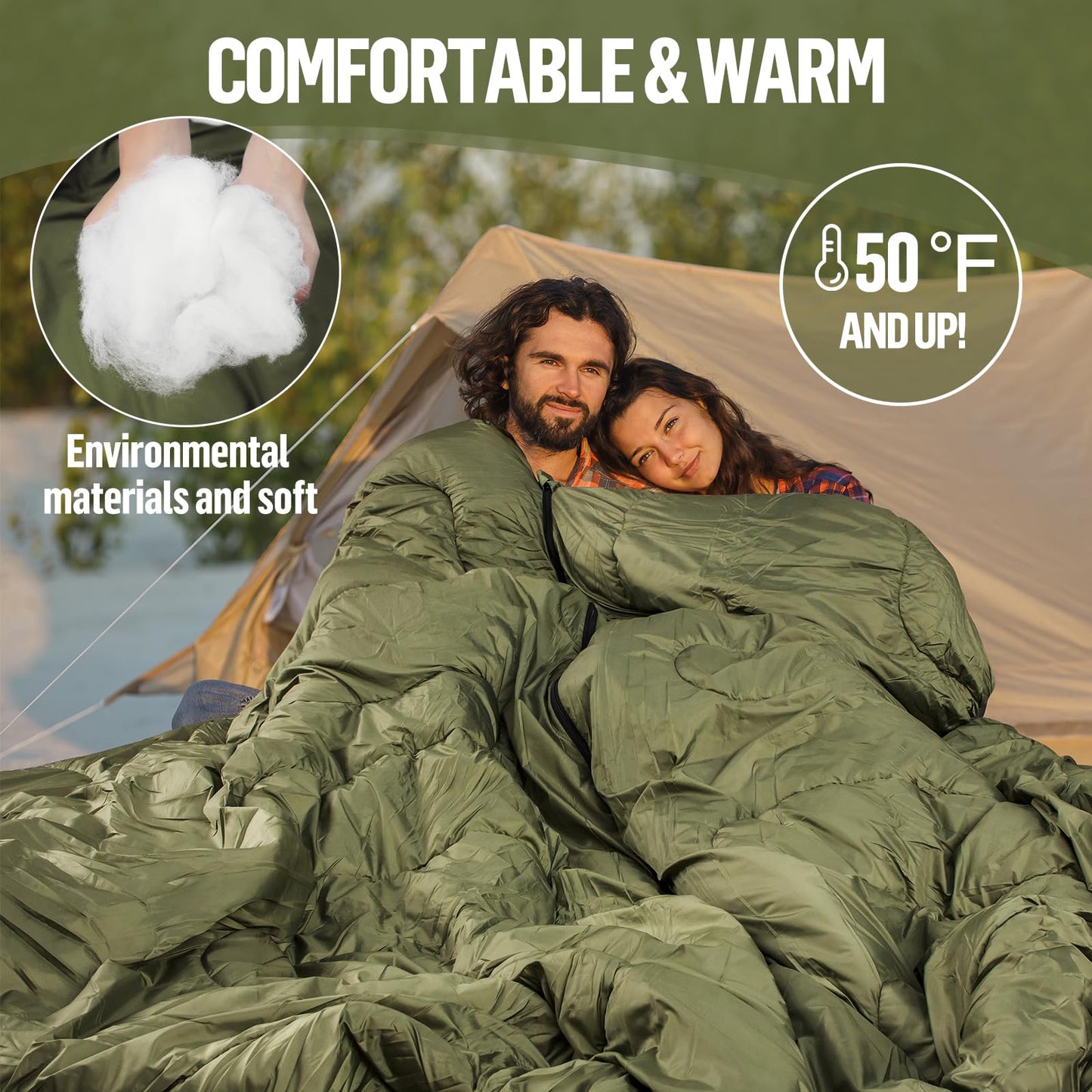 Night Cat Pop-up Camping Tent with Inflatable Double Sleeping Pad Double Sleeping Bag for 2 Persons Tent Combo Set