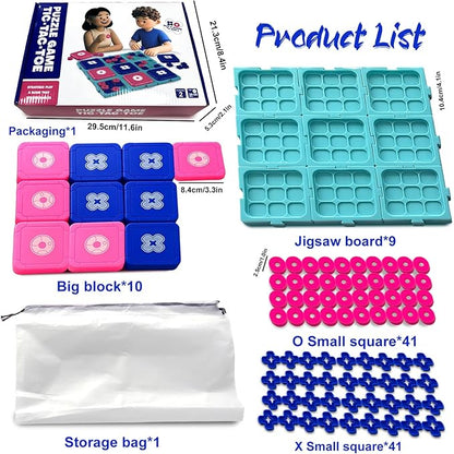 Tic Tac Toe Game Classic XO Strategy Game for 2 Players 9-in-1 Tic Tac Toe Fun Family Board Games Night Portable Set for Tables Cars Playgrounds Outdoors