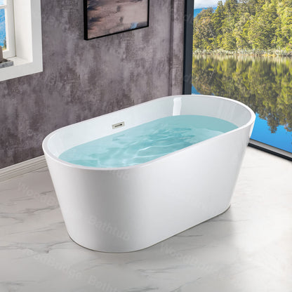 WOODBRIDGE 54"Freestanding White Acylic Soaking Bathtub with Chrome Drain and Overflow,BTA1702-C-Drain&O