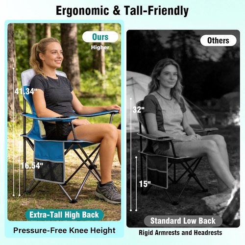 DIAMONDFORGE High Back Camping Chair - Portable Folding Design with Cup Holder & Side Pocket | 300LBS Capacity