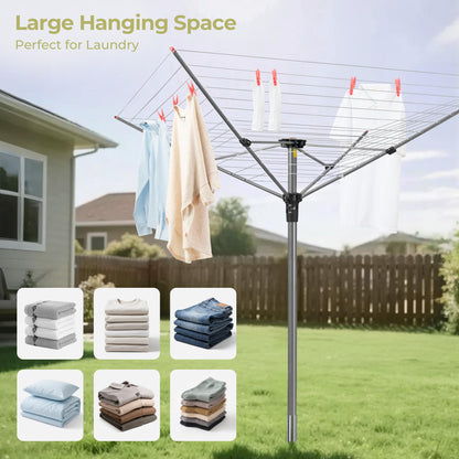 STORAGEIDEAS Outdoor Umbrella Drying Rack Rotary, Heavy Duty Retractable Clothesline with 4 Arm 12 Lines 164 Ft Hanging Space, Adjustable Clothes Drying Rack Portable Clothesline for Garden Backyard