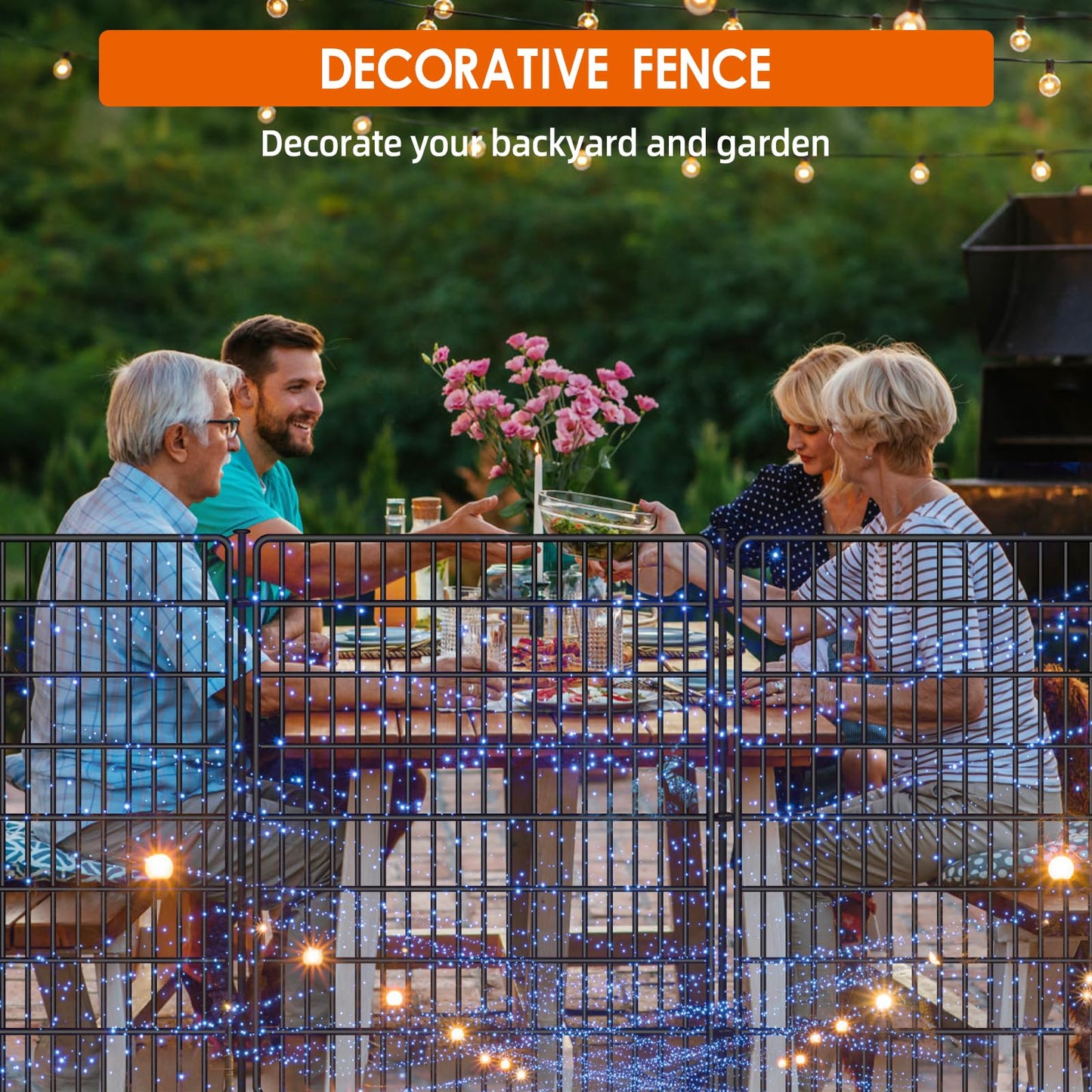 15 Panels No Dig Fence with Gate, 32 in(H) X 36 ft(L) Garden Decorative Fence Animal Barrier for Dogs, Rustproof Metal Garden Edging Border for Outdoor, Yard, Patio, Black