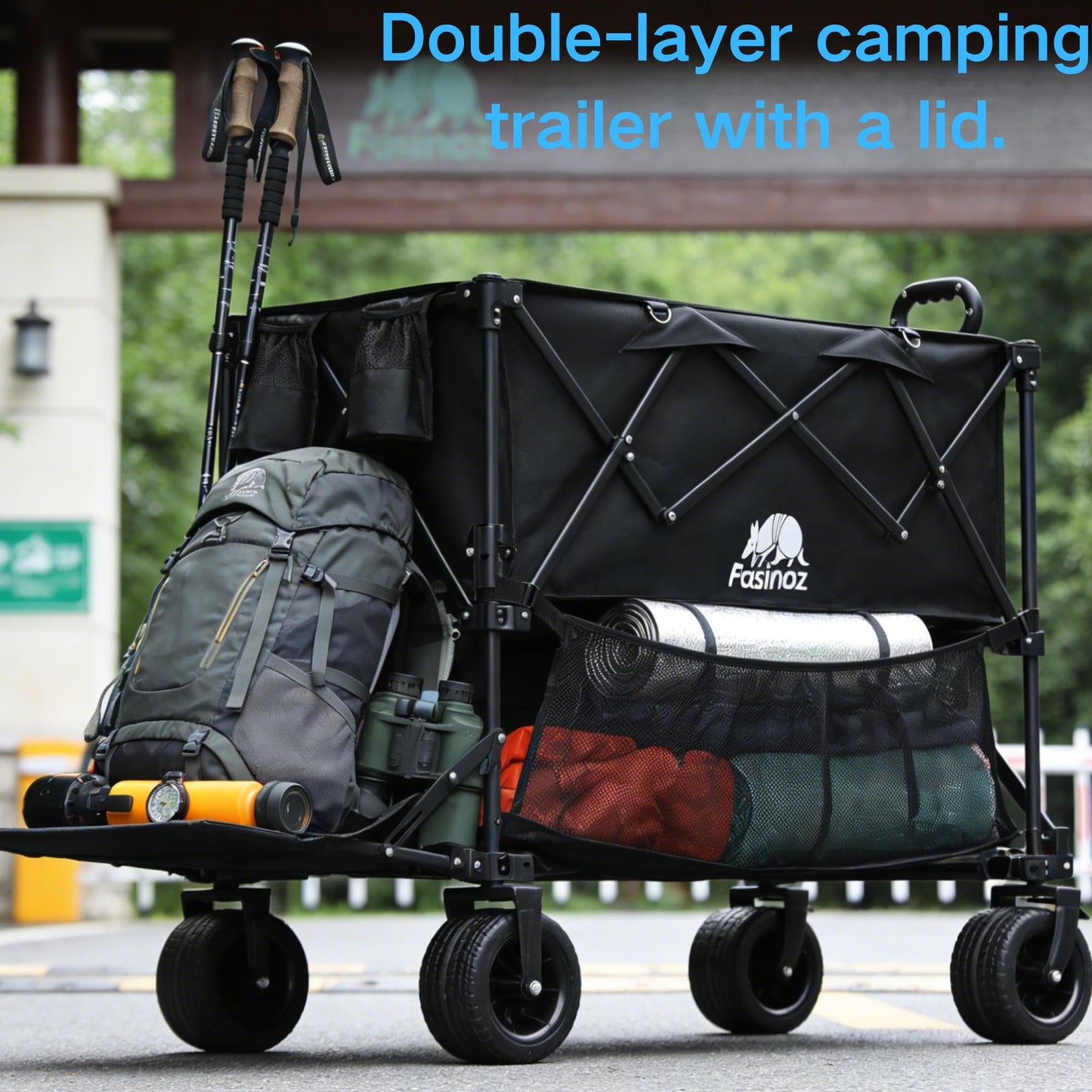 700lb Double Decker Wagon Collapsible Cart Foldable Heavy Duty Wagon Collapsible，400L,54" Extended Foldable Cart with Wheels for Camping Fishing & Outdoor Use, Beach cart，