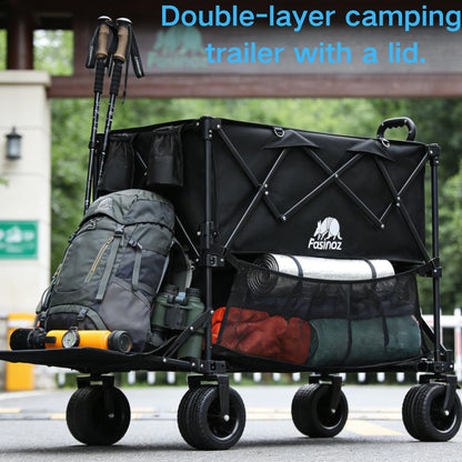 700lb Double Decker Wagon Collapsible Cart Foldable Heavy Duty Wagon Collapsible，400L,54" Extended Foldable Cart with Wheels for Camping Fishing & Outdoor Use, Beach cart，