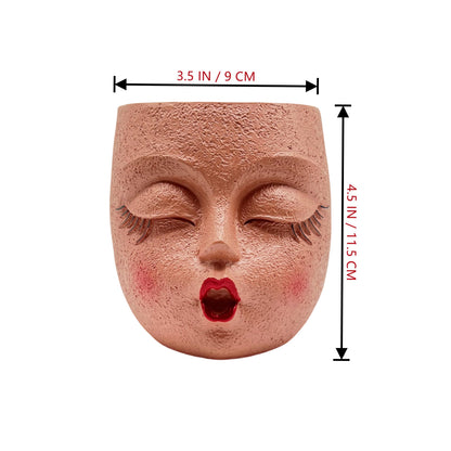 EylbKey Cute Face Planter Pot Handmade Head Planter for Succulent Resin Flower Pots Kiss Face Plant Pots for Indoor and Outdoor Plants Brown 1Pack