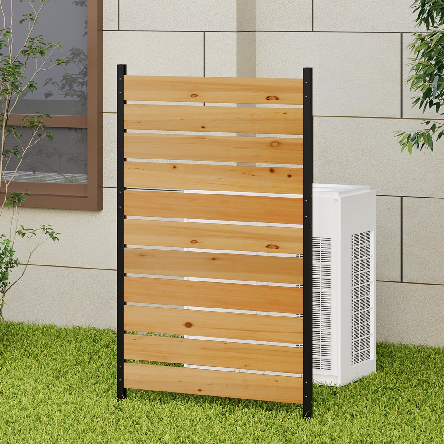 38" W×61" H Wooden Privacy Screen No Dig Outdoor Fence Panel with Metal Stakes Decorative Barrier for Trash Can Air Conditioner & Pool Equipment (Orange 1 Panel)
