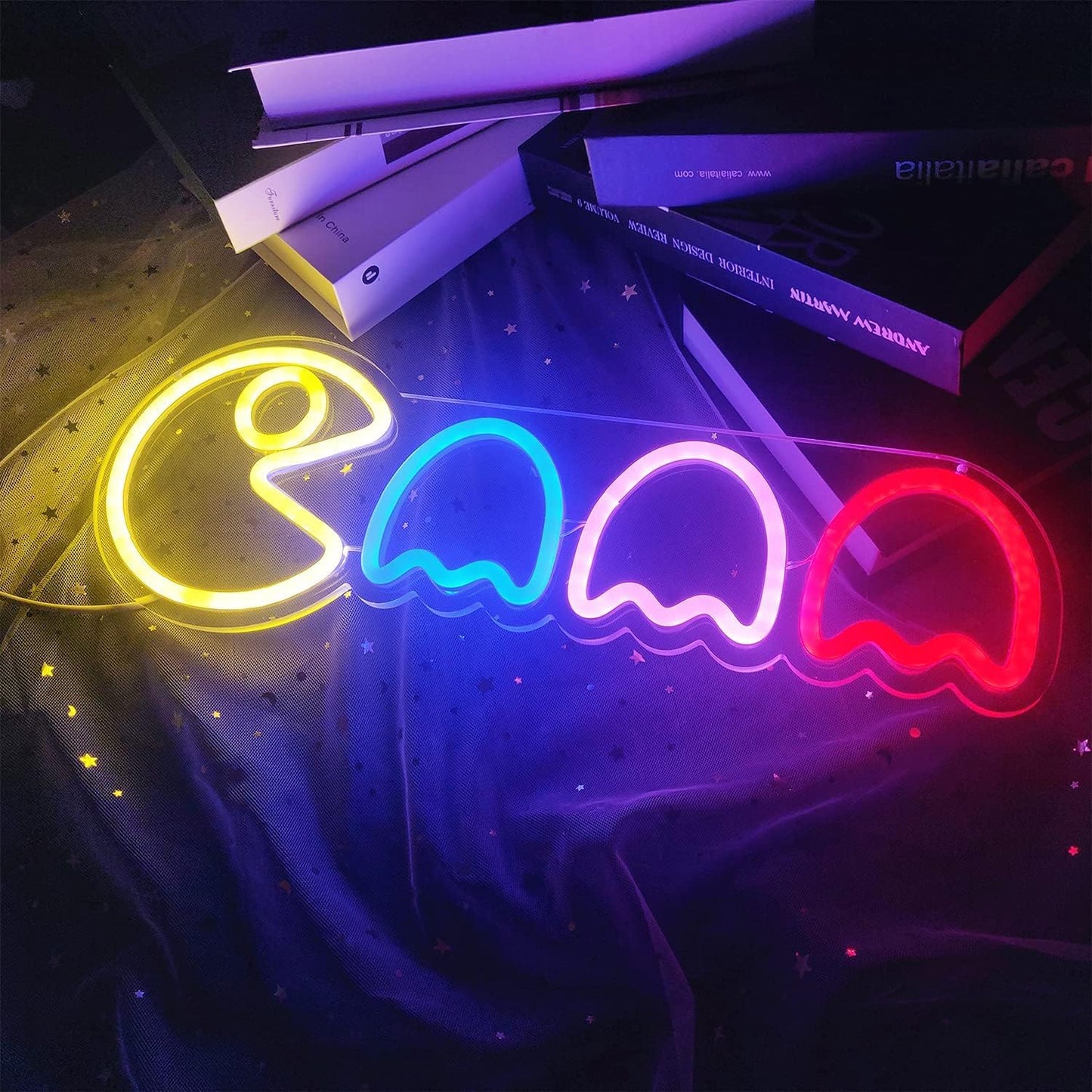 Game Neon Sign Ghost Led Neon Lights Neon Signs for Bedroom Wall 17”x6” Retro Arcade Decor with USB/Switch Ghost Neon light for Gaming Room Man Cave Birthday Halloween Christmas Gift
