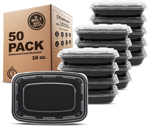 Freshware Meal Prep Containers - 50 Pack BPA-Free Food Storage with Lids | Stackable & Microwave Safe (16 oz)