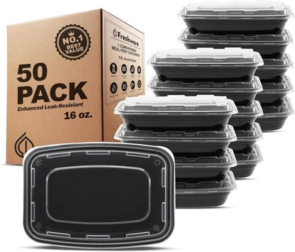 Freshware Meal Prep Containers - 50 Pack BPA-Free Food Storage with Lids | Stackable & Microwave Safe (16 oz)