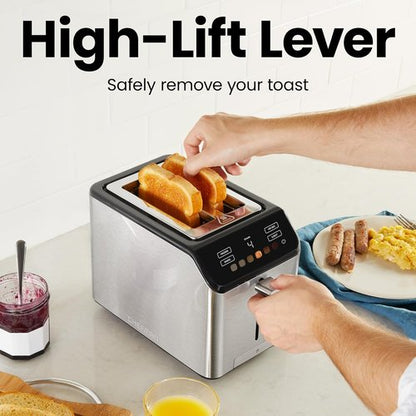 Chefman Smart Touch 2-Slice Digital Toaster - Touchscreen Controls, 6 Shade Settings, Extra-Wide Slots for Thick Breads - Stainless Steel