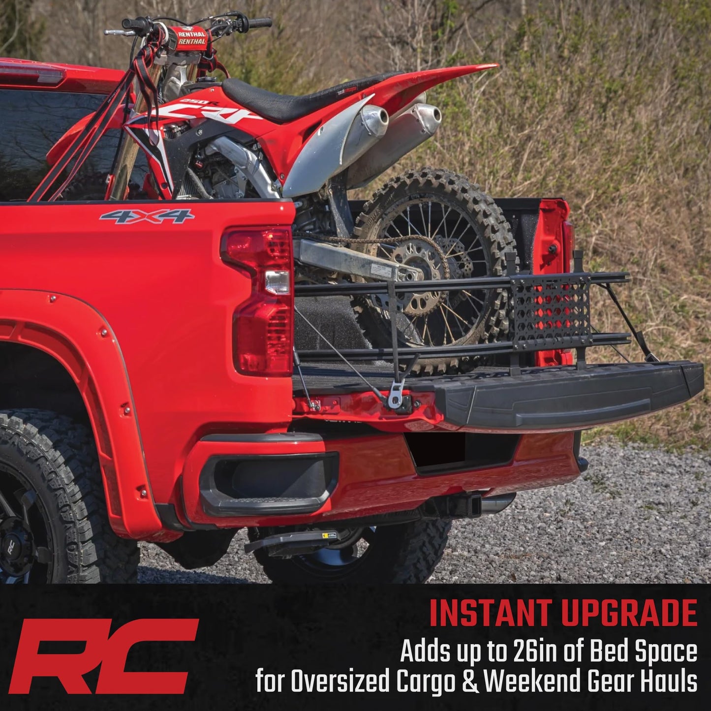 Rough Country Truck Bed Extender - 26" Cargo Extension with Flip-in Containment for Chevy, Ford, GMC, Ram, Toyota Trucks (55"-64.5" Bed Openings)