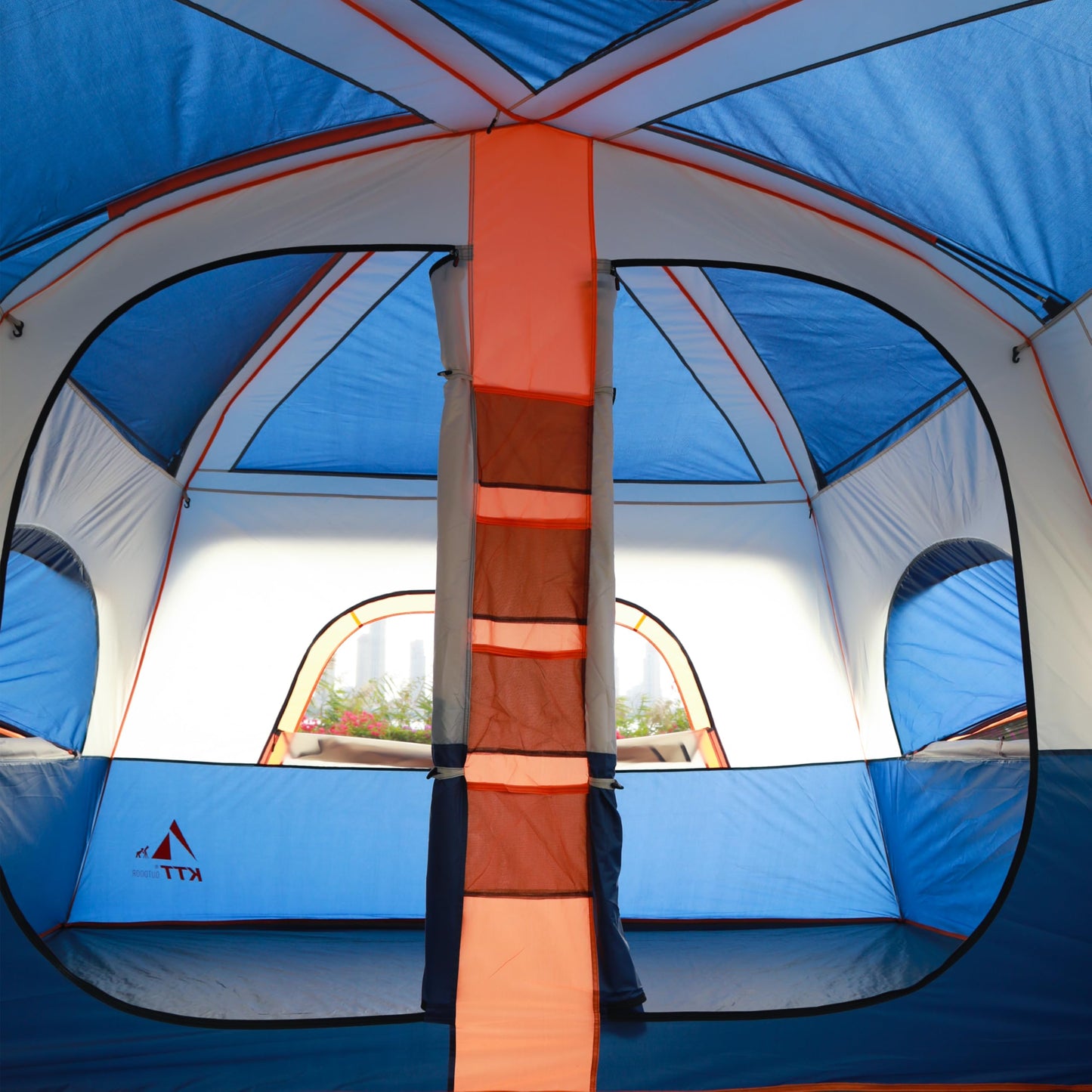 KTT Extra Large Tent 12 Person,Family Cabin Tents,2 Bay-Windows,2 Rooms and 3 Doors 3 Windows with Mesh,Waterproof,Straight Wall,Double Layer,Big Tent for Outdoor,Picnic,Camping(Dark Blue)