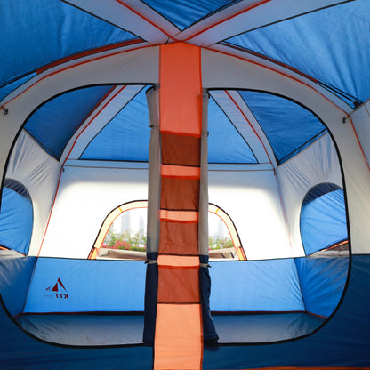 KTT Extra Large Tent 12 Person,Family Cabin Tents,2 Bay-Windows,2 Rooms and 3 Doors 3 Windows with Mesh,Waterproof,Straight Wall,Double Layer,Big Tent for Outdoor,Picnic,Camping(Dark Blue)