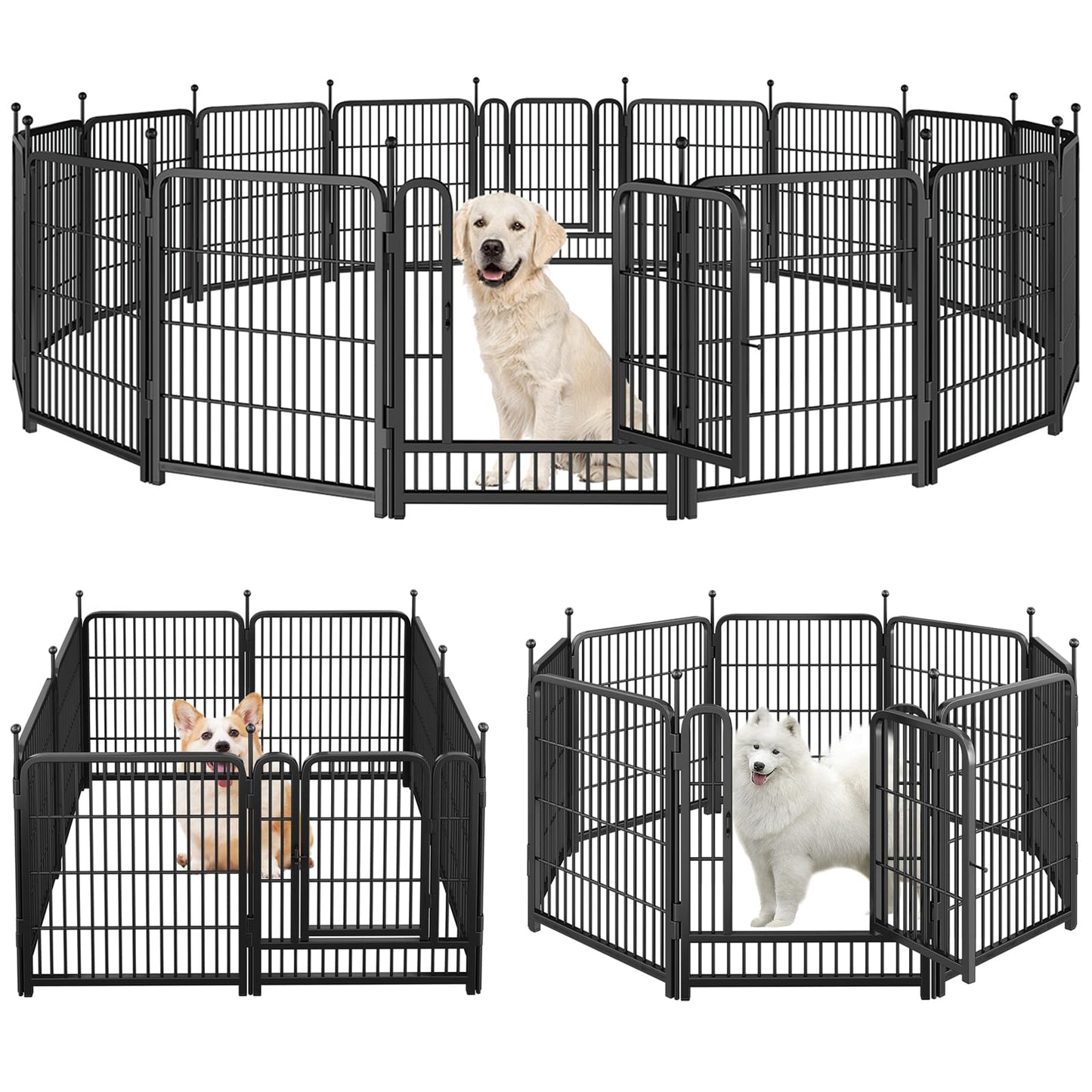Dog Playpen Portable Outdoor Dog Fence, Dog Playpen for Large/Medium/Small Dogs, Dog Fences for The Yard with Doors Foldable Metal