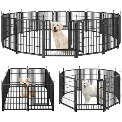 Dog Playpen Portable Outdoor Dog Fence, Dog Playpen for Large/Medium/Small Dogs, Dog Fences for The Yard with Doors Foldable Metal