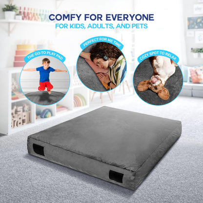 Homewell 3 x 4 Ft Crash Pad – Soft Velvet Cover Sensory Crash Pad for Kids with Durable Shock-Absorbing Foam, Machine Washable Cover, Ultimate Comfort and Safety for Kids, Adults and Pets (Gray)